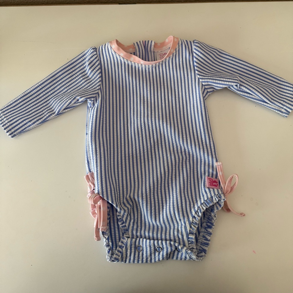 Ruffle Butts Blue and Pink Striped Swimsuit